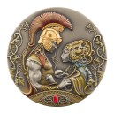 Medea a Iason z řeckých bájí a pověstí na atraktivní kolorované stříbrné minci parciálně zušlechtěné ryzím zlatem