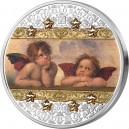 Andělé Sixtinské madony Raffaela Santiho - atraktivní stříbrná mince s krystaly Swarovski ve tvaru hvězd